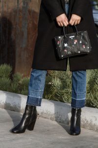 LA Blogger Tania Sarin in dear frances boots, valas chaffeur hat and elisabeth weinstock bag
