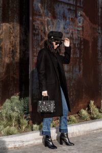 LA Blogger Tania Sarin in dear frances boots, valas chaffeur hat and elisabeth weinstock bag