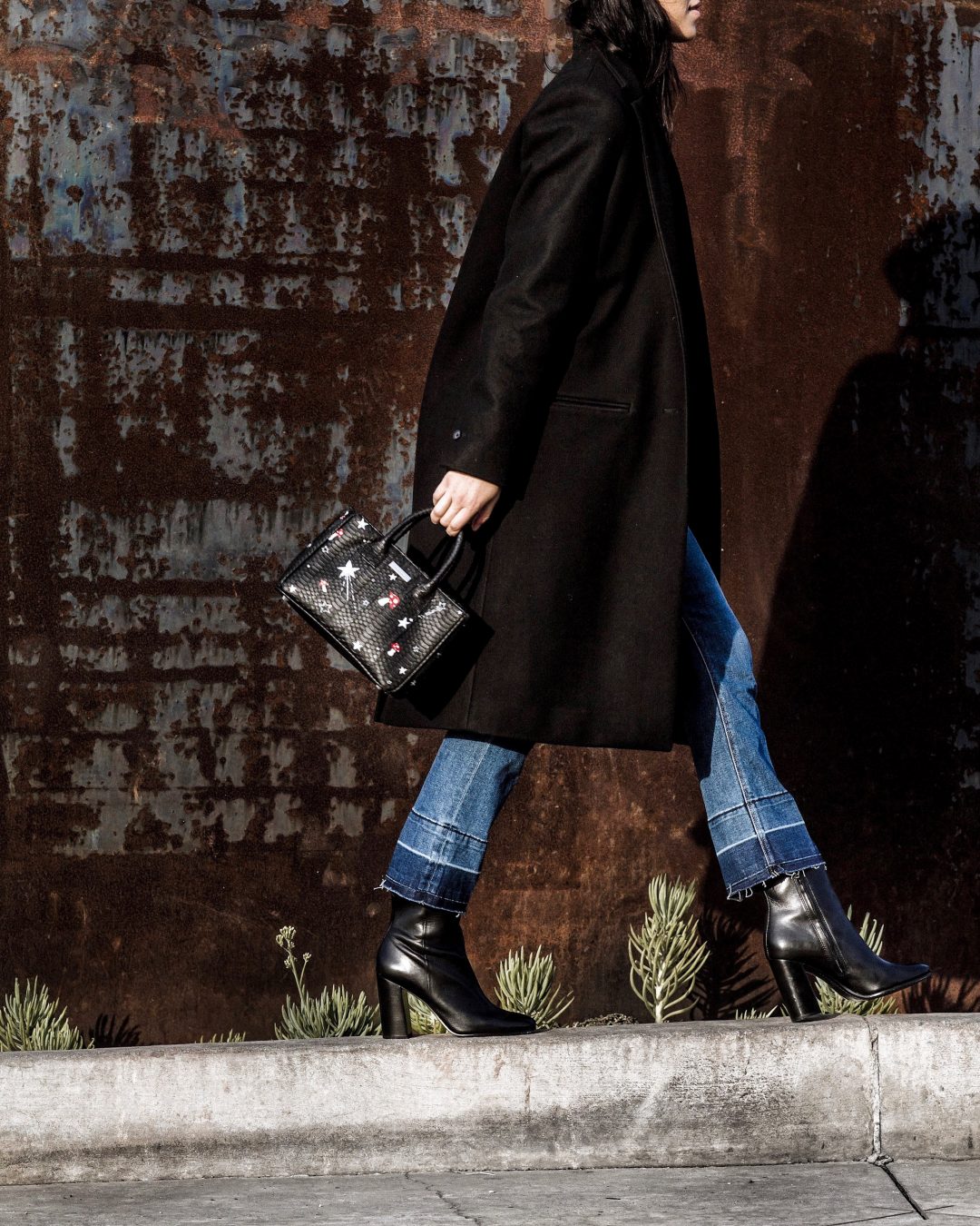 LA Blogger Tania Sarin in dear frances boots and elisabeth weinstock bag