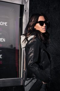 LA blogger Tania Sarin in NY Magazine at the Roxy with leather moto jacket