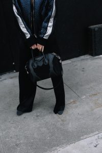 LA Blogger Tania Sarin in givenchy bag and msgm metallic jacket