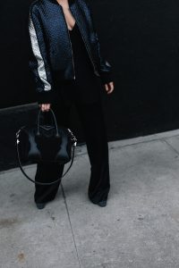 LA Blogger Tania Sarin in givenchy bag and msgm metallic jacket