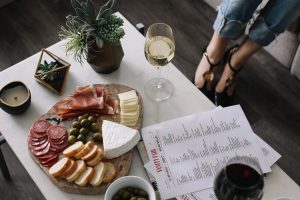 LA Blogger Tania Sarin drink ideas and cheese and wine flatlay