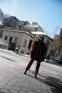 LA Blogger Tania Sarin in New York during NYFW in red fur coat