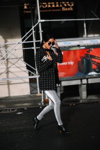 LA Blogger Tania Sarin in New York during NYFW wearing givenchy blazer