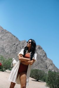 LA Blogger Tania Sarin on coachella weekend featuring festival style with chloe cover up and mini backpack