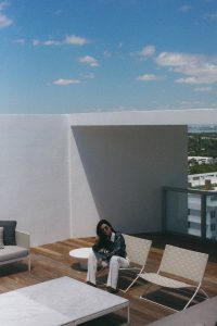 LA Blogger Tania Sarin at Miami W hotel in Chloe top and Elizabeth James pant