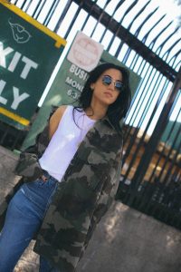 LA Blogger Tania Sarin in camo jacket