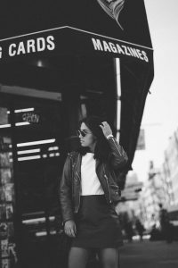 LA Blogger Tania Sarin in NYC wearing Veda red leather jacket and red leather skirt