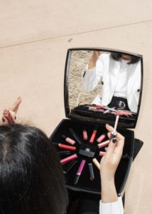 LA blogger Tania Sarin with Chanel beauty box 