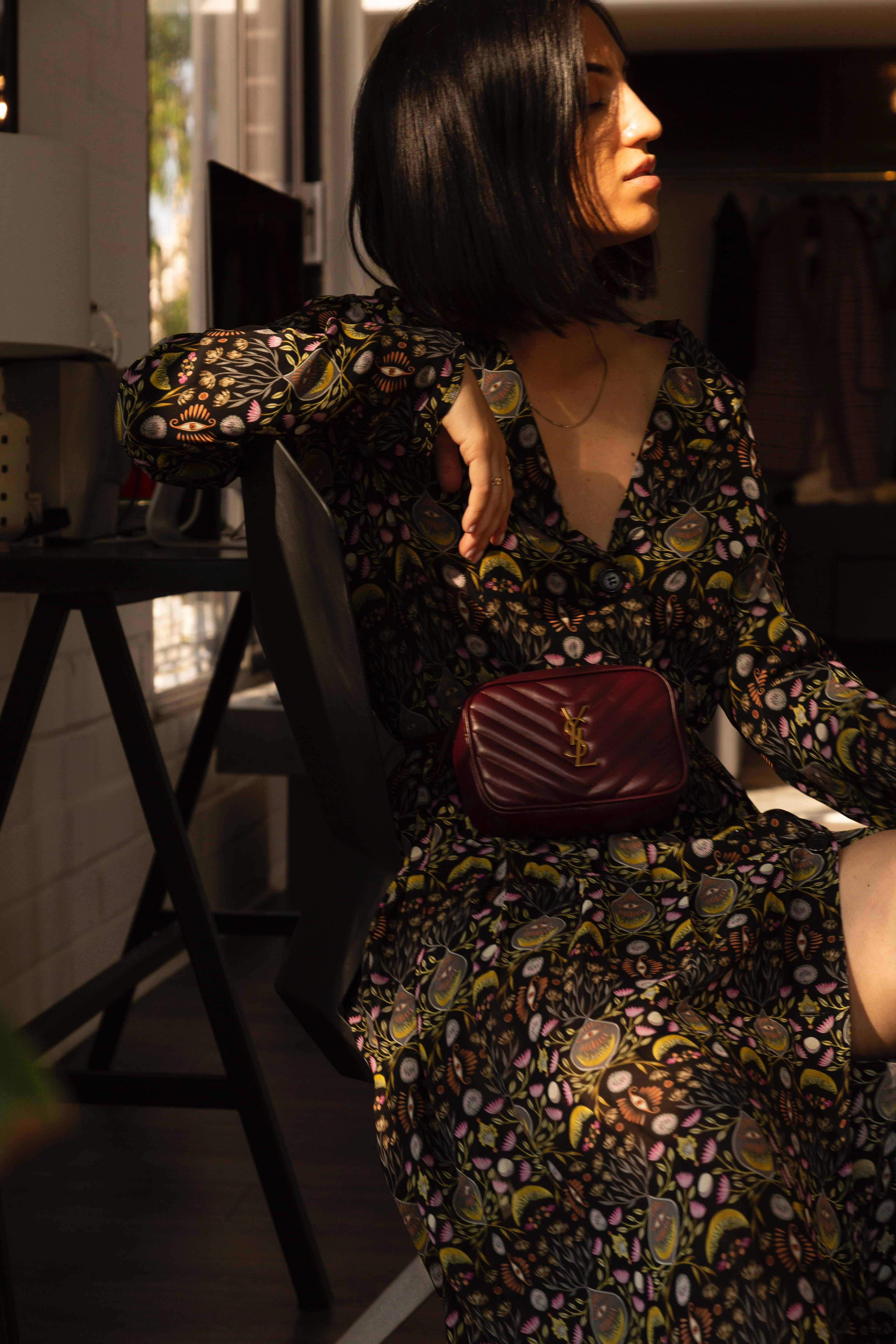 Trending Prints for Fall | TSARIN.COM | Chloe Printed Dress, YSL Belt Bag