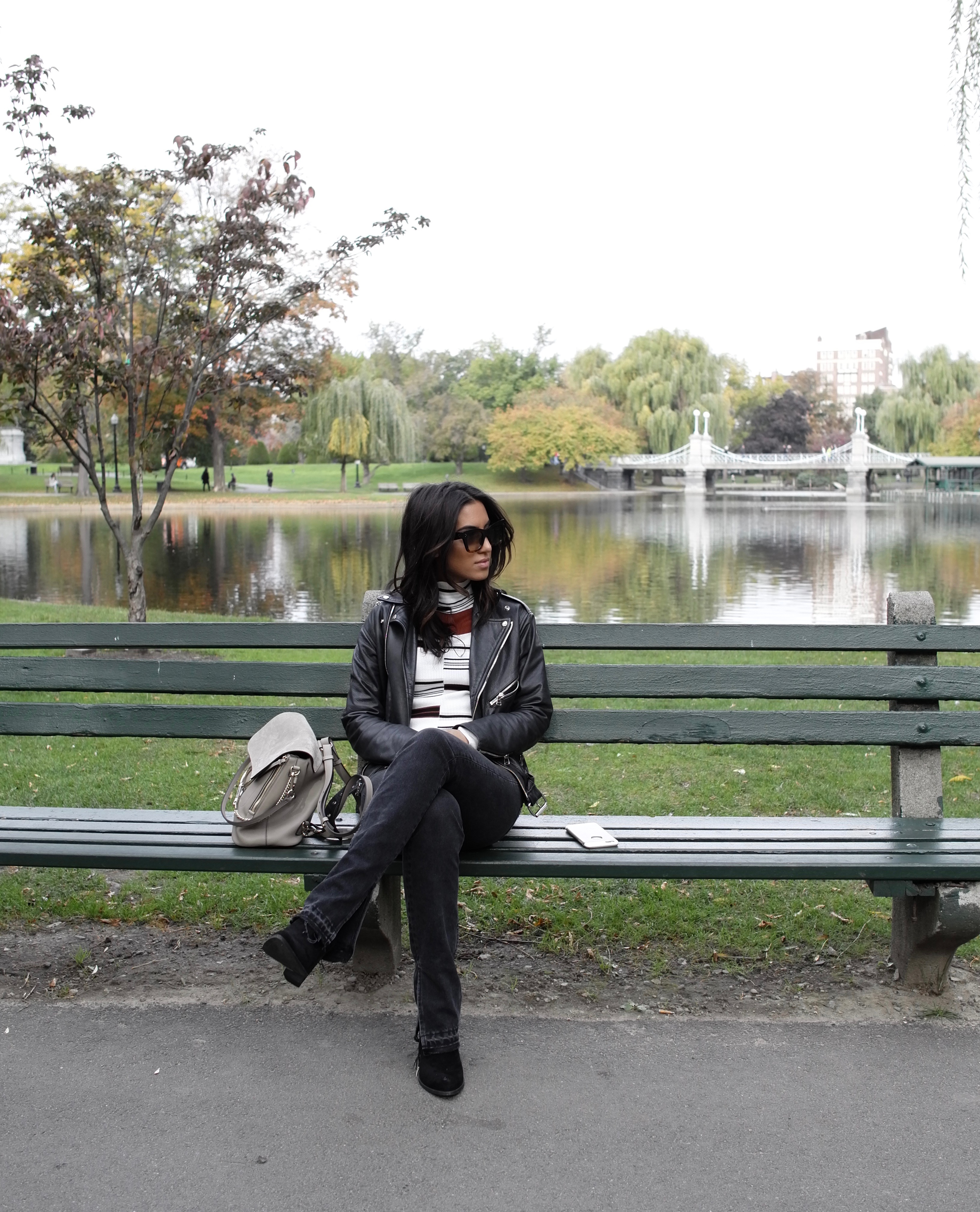 LA blogger Tania Sarin in Boston wearing chloe backpack