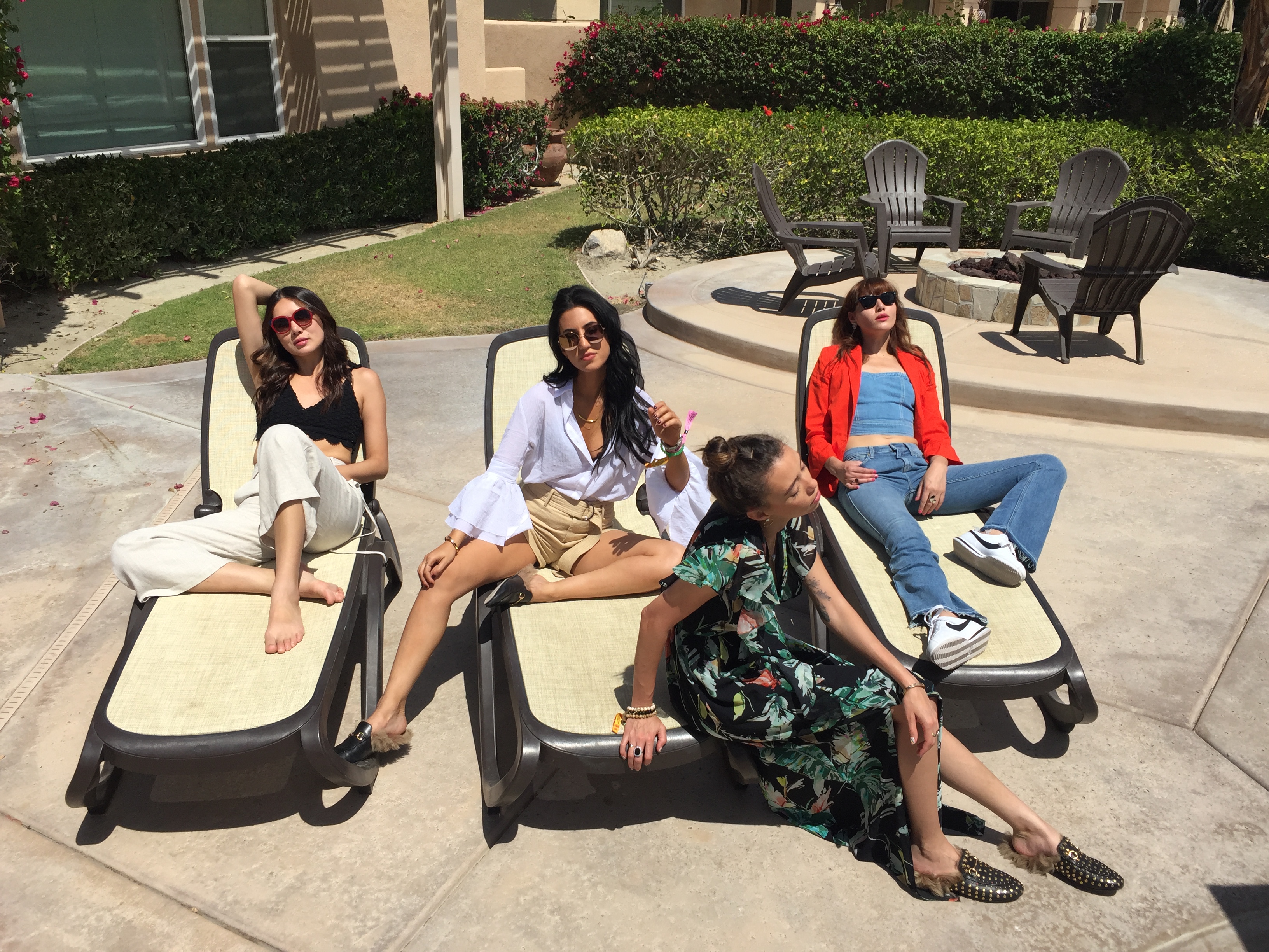 LA Blogger Tania Sarin on coachella weekend featuring festival style with gucci mule slippers by the pool