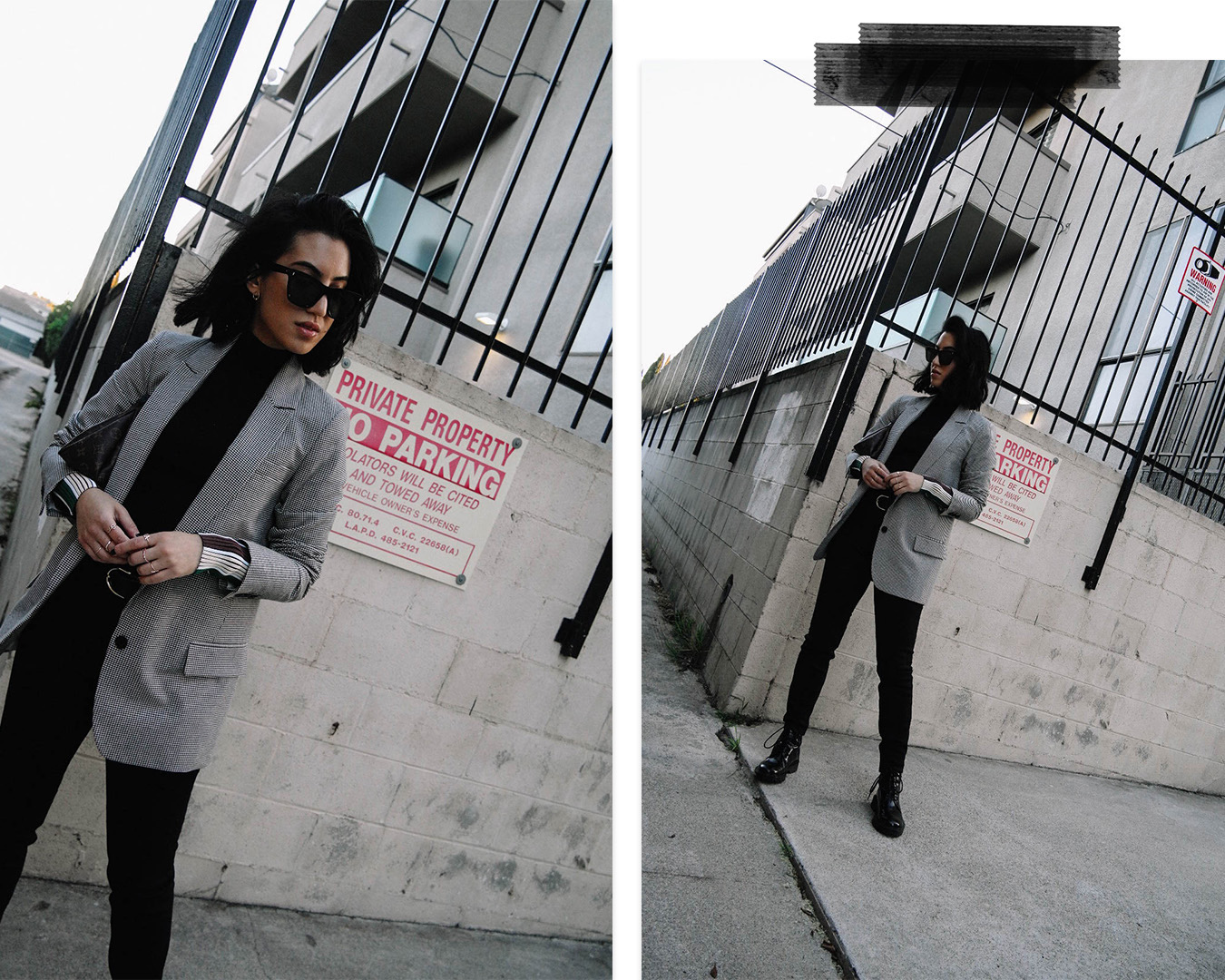 LA Blogger Tania Sarin wearing a calssic blazer and black sunnies in this editorial street style look