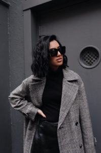 LA Blogger Tania Sarin at new york fashion week wearing Blanc and Eclare jacket and sunglasses