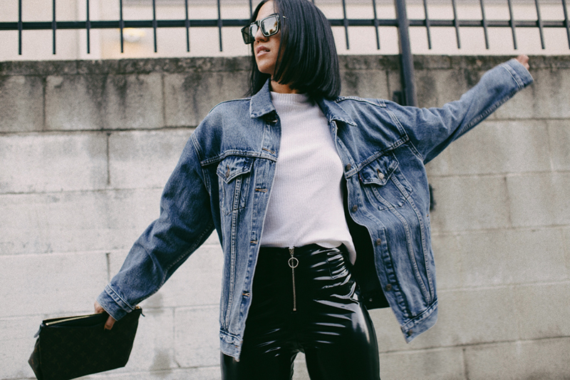 Best Pre-Black Friday Deals by Tania Sarin | TSARIN.COM | Oversized Denim Jacket, Black Patent Leather Leggings, Minimal Fall Style