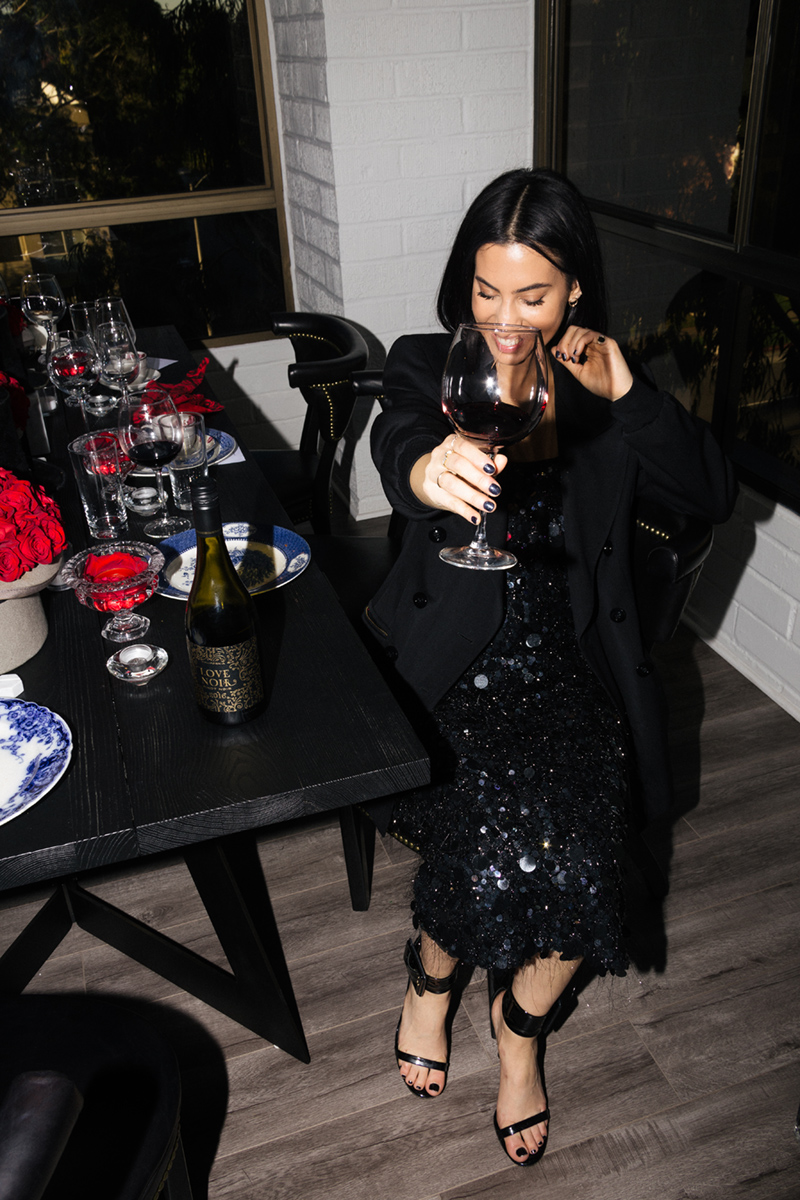Love Noir Pinot Noir | TSARIN.COM | wine for new year's eve, new year's eve look, sequin dress, sequin dress and blazer